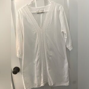 Boho bathing suit cover up 100% cotton white women’s size medium
